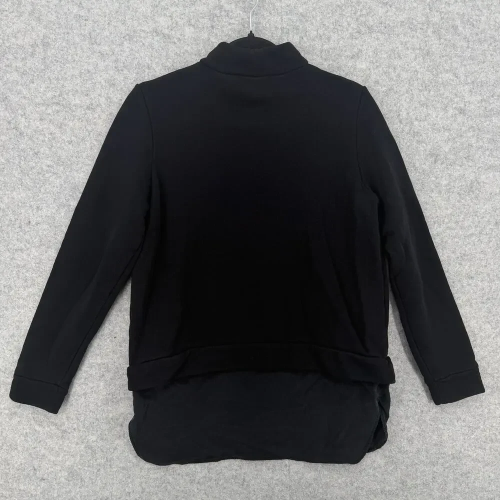 COS Layered Soft Cotton Silk Black Mock Neck Sweatshirt Women's Size SMALL